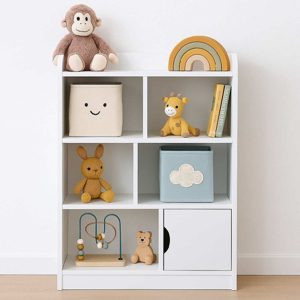 Children's wooden shelf 4 levels with a door - WHITE