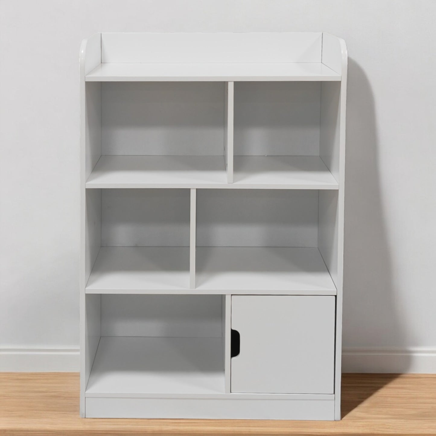Children's wooden shelf 4 levels with a door - WHITE