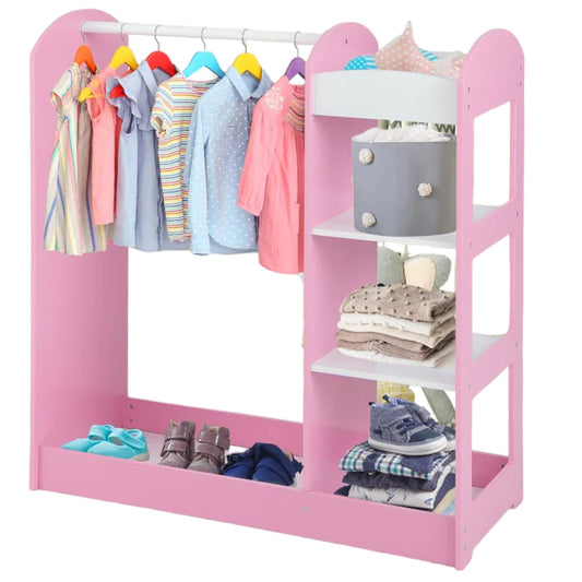 Appendiabiti per bambini con specchio GINGER HOME - Armadio aperto per bambini con ripiani e grucce, rosa, 94x38x100 cm