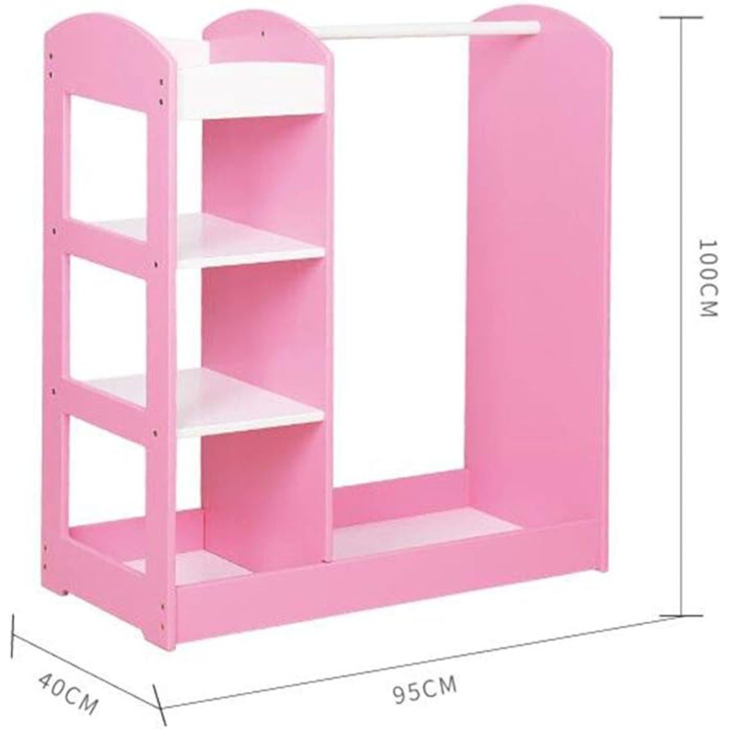 Appendiabiti per bambini con specchio GINGER HOME - Armadio aperto per bambini con ripiani e grucce, rosa, 94x38x100 cm