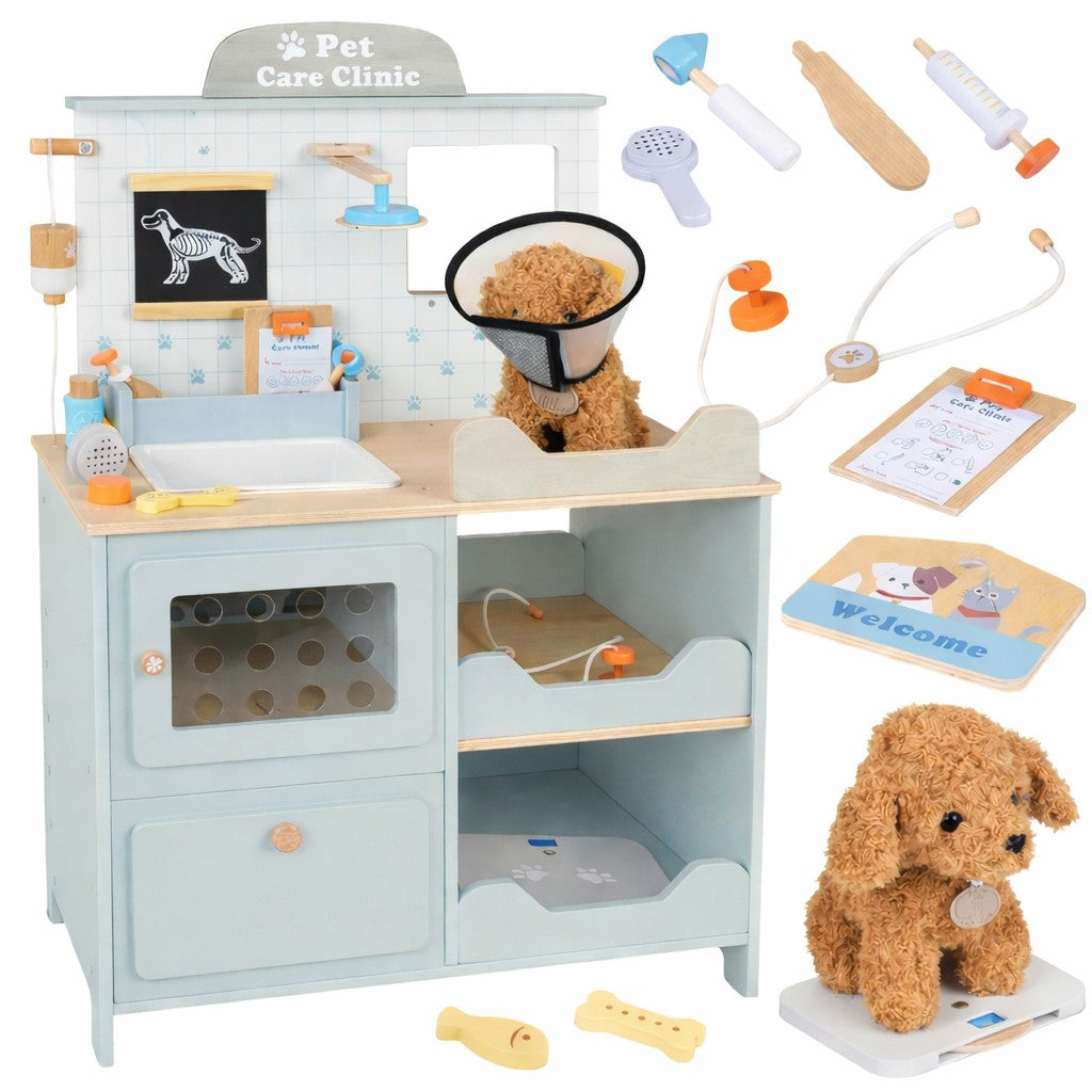 Детска ветеринарна клиника играчка GINGER HOME от дърво с аксесоари и плюшено куче
