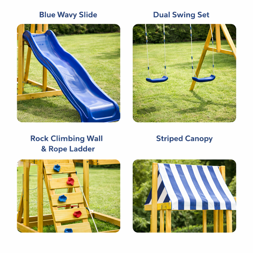 Основни функции и елементи на детски дървен комплект за игра GINGER HOME 4 в 1