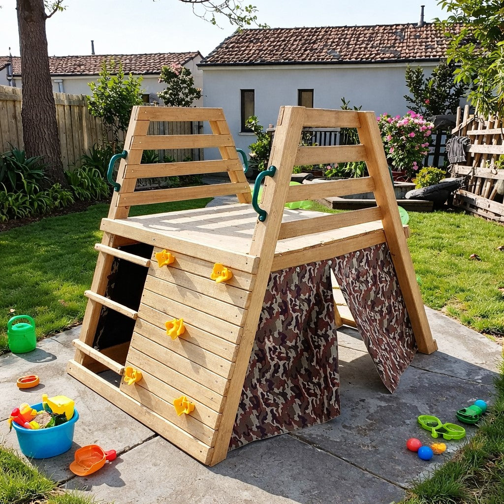 Детски дървен комплект за игра с пързалка и въжена мрежа GINGER HOME