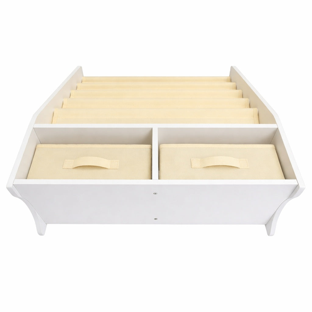 Children's wooden organizer for books and toys with a chest on wheels - WHITE/GREY