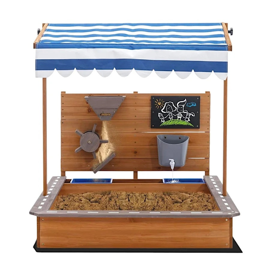 Детски дървен пясъчник GINGER HOME с регулируем покрив и аксесоари