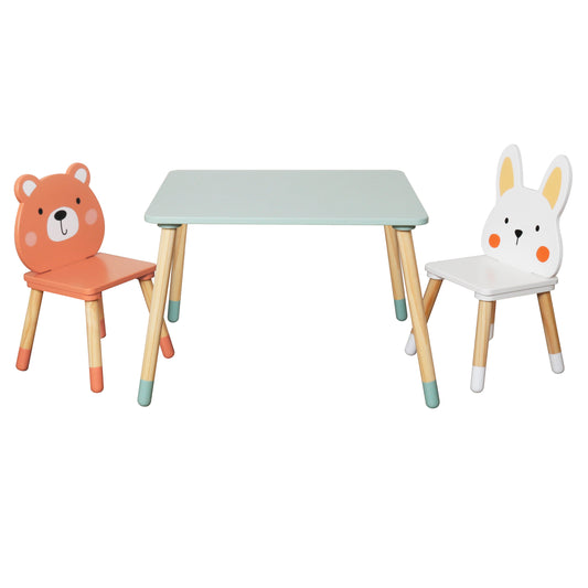 Пълен комплект детска дървена маса и два стола GINGER HOME "Мече и Зайче"