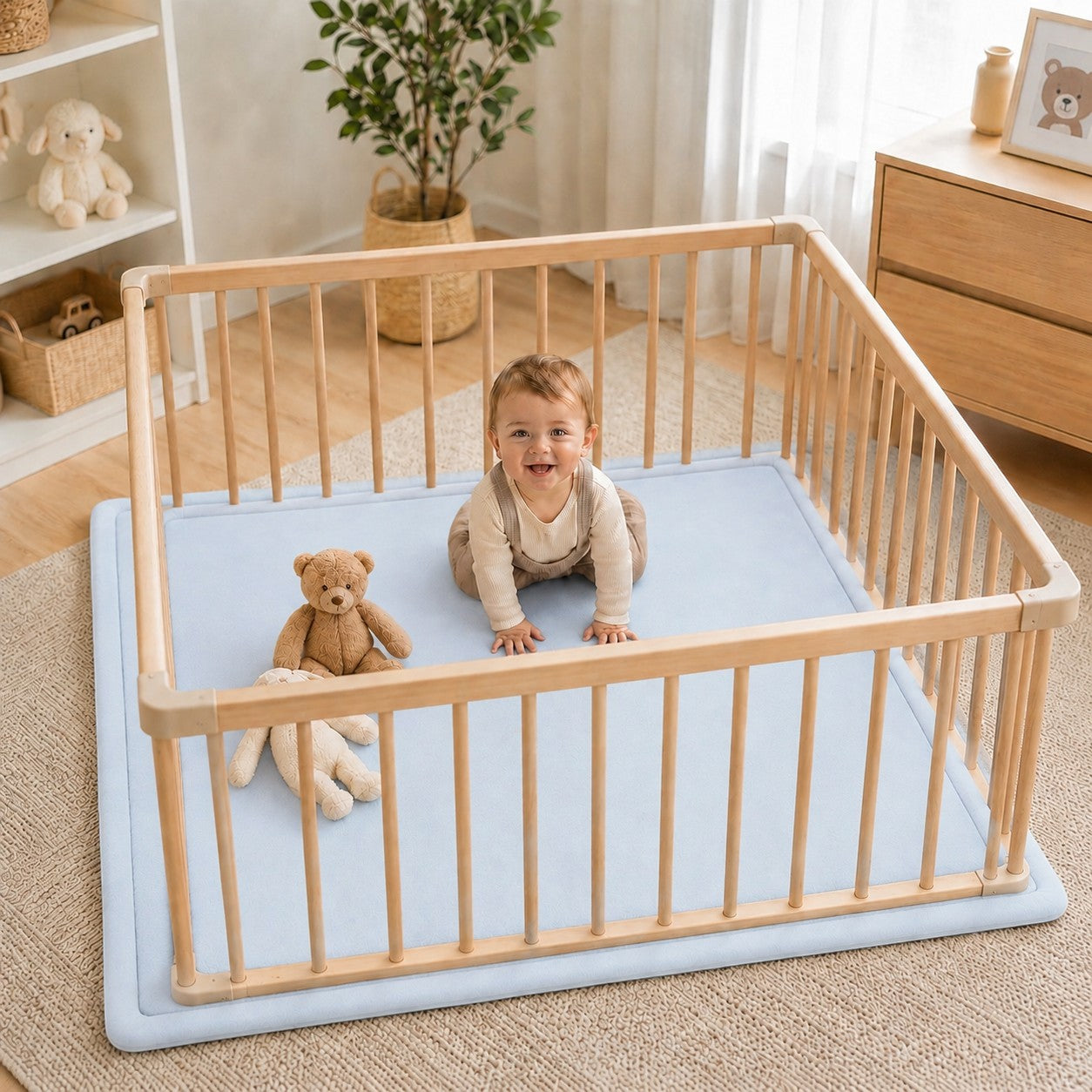 Детски Мемори Килим GINGER HOME LOLLA, 150x200 см, 3,5 см Дебелина, Кадифено Мек Водоустойчив Горен Слой, Мемори Пяна, Противохлъзгаща Основа, Син