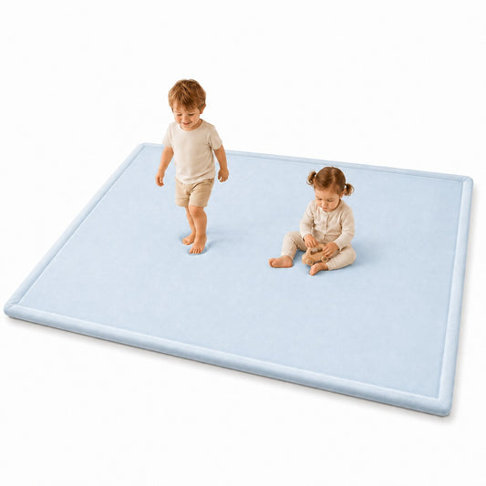 Детски Мемори Килим GINGER HOME LOLLA, 150x200 см, 3,5 см Дебелина, Кадифено Мек Водоустойчив Горен Слой, Мемори Пяна, Противохлъзгаща Основа, Син