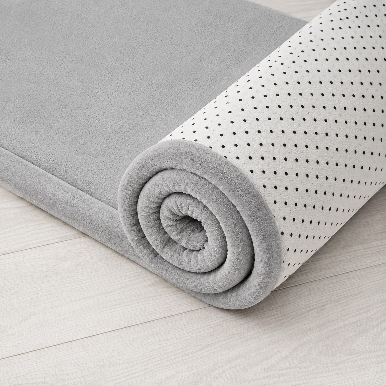 Детски Мемори Килим GINGER HOME LOLLA, 150x200 см, 3,5 см Дебелина, Кадифено Мек Водоустойчив Горен Слой, Мемори Пяна, Противохлъзгаща Основа, Сив