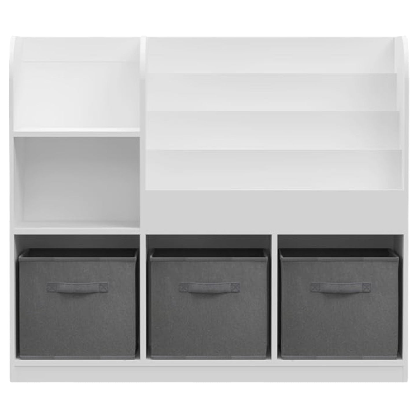 Детски Органайзер GINGER HOME, Етажерка с Рафтове за Играчки и Книги, 3 Текстилни Кутии, Дървен, Бял, 92x30x80 см, Монтесори