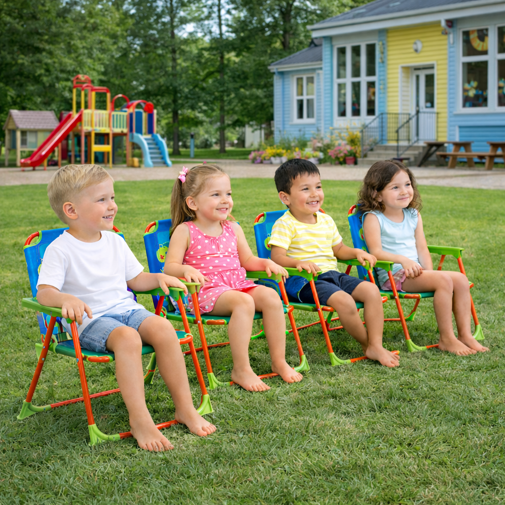 Детски плажни столчета с чадъри TOFFY – група деца на открито