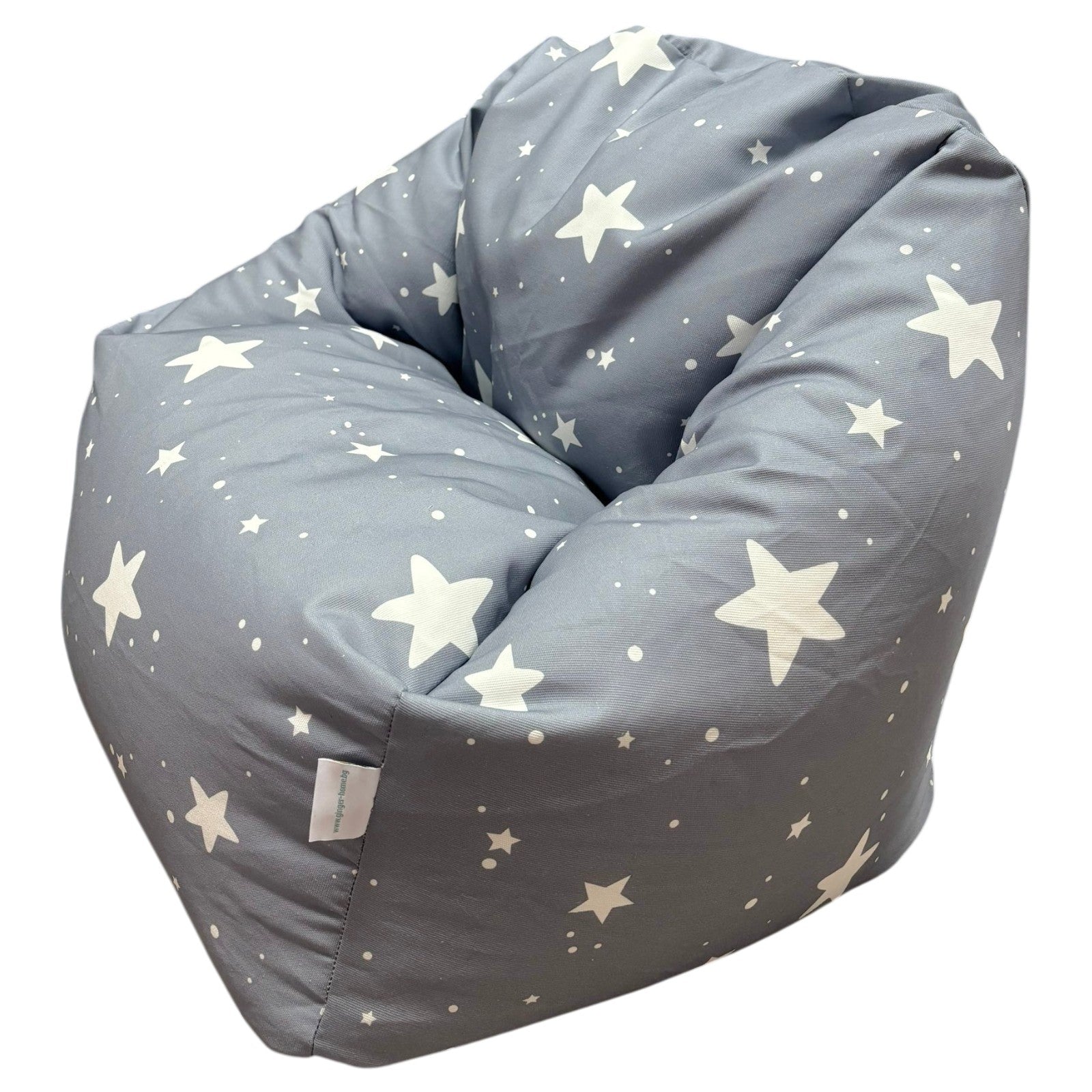 Детски Пуф Кресло GINGER HOME Little Stars В Сив Цвят С Бели Звезди, Страничен Изглед
