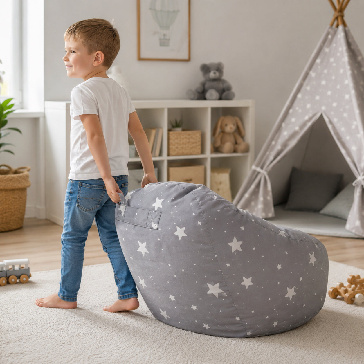 Детски Пуф Кресло GINGER HOME Little Stars С Удобна Дръжка За Лесно Пренасяне