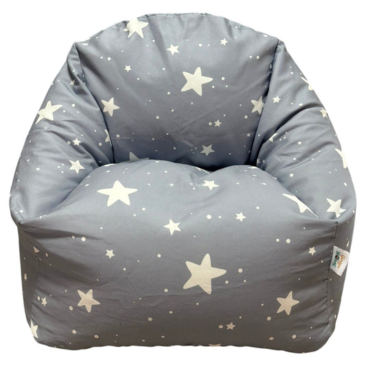 Детски Пуф Кресло GINGER HOME Little Stars, Сив Барбарон Със Звезди, Преден Изглед