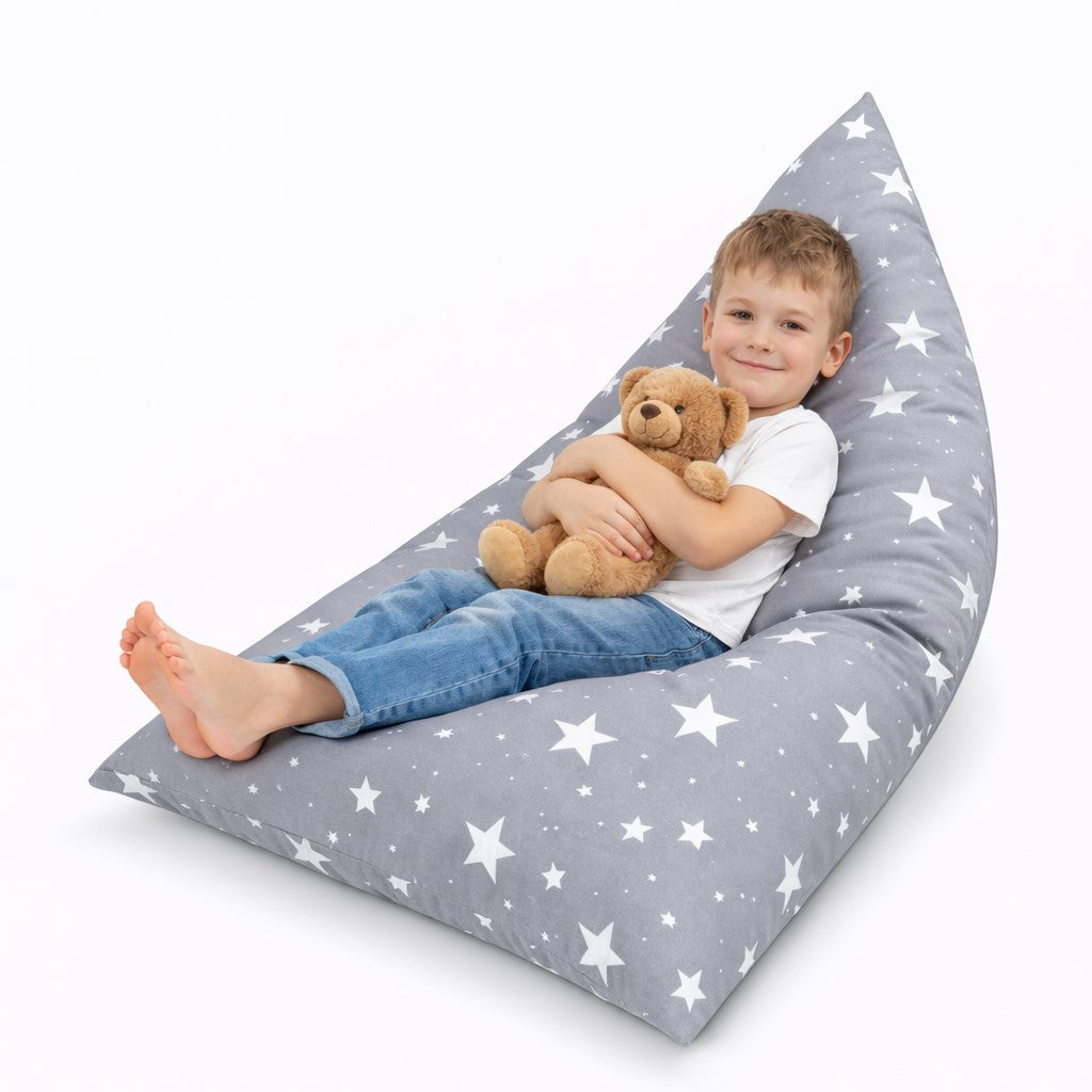 Детски Пуф Лежанка GINGER HOME Little Stars, Сив Барбарон със Звезди, с дете