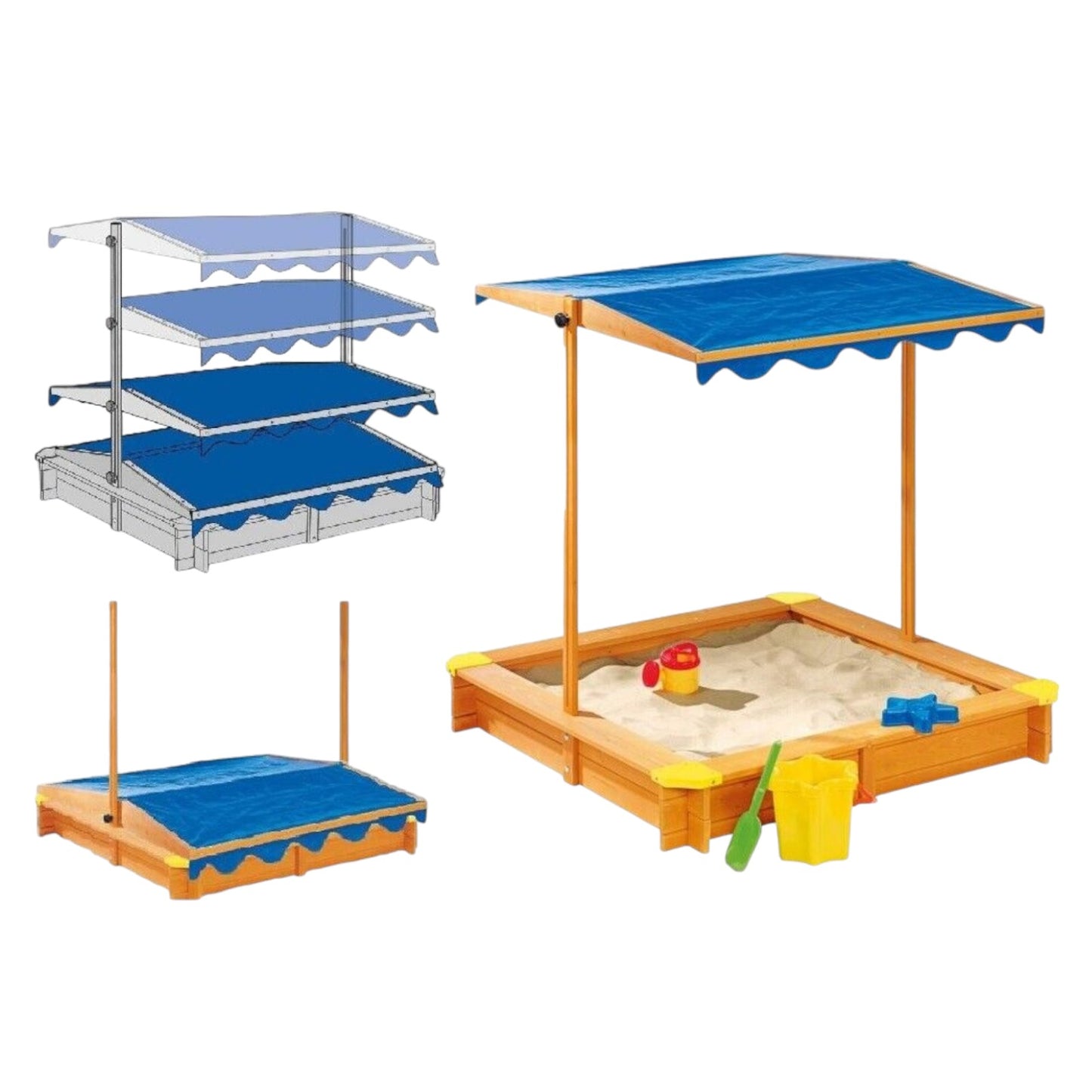 Sabbiera per bambini GINGER HOME, con tettoia regolabile, impermeabile anti-UV 30, in legno, 112x112 cm