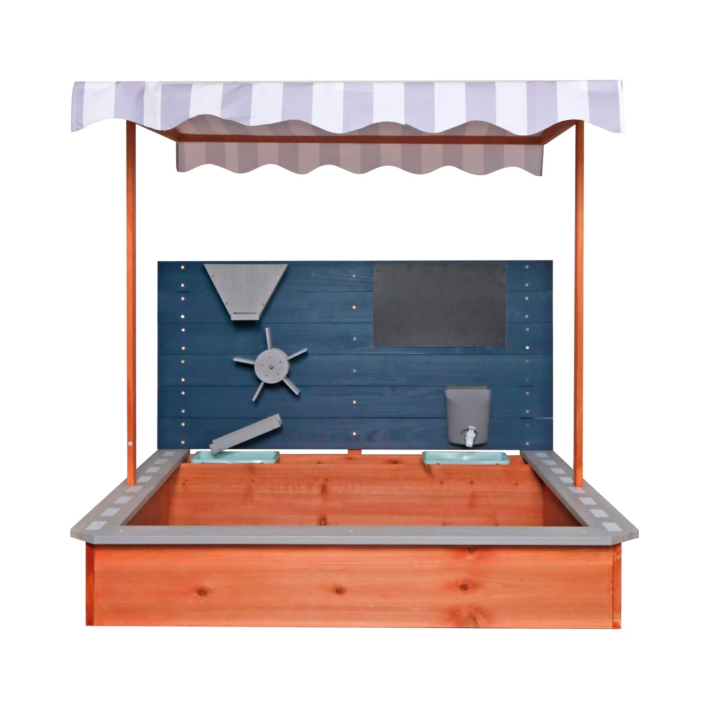 Sabbiera in legno per bambini GINGER HOME con tetto regolabile, accessori da gioco 120x120x120 cm - Ideale per cortile e giardino