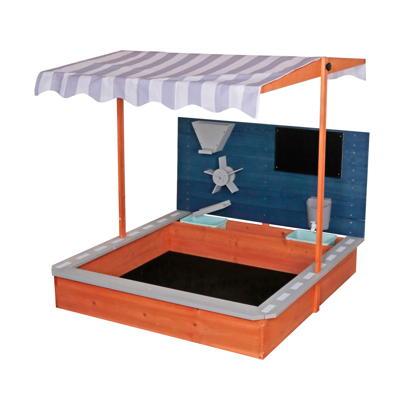 Sabbiera in legno per bambini GINGER HOME con tetto regolabile, accessori da gioco 120x120x120 cm - Ideale per cortile e giardino