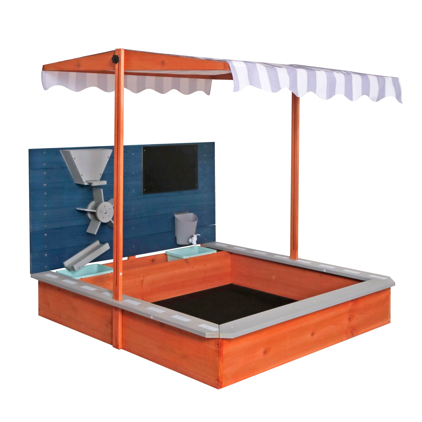 Sabbiera in legno per bambini GINGER HOME con tetto regolabile, accessori da gioco 120x120x120 cm - Ideale per cortile e giardino