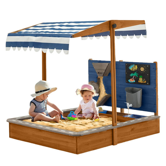 Sabbiera in legno per bambini GINGER HOME con tetto regolabile, accessori da gioco 120x120x120 cm - Ideale per cortile e giardino