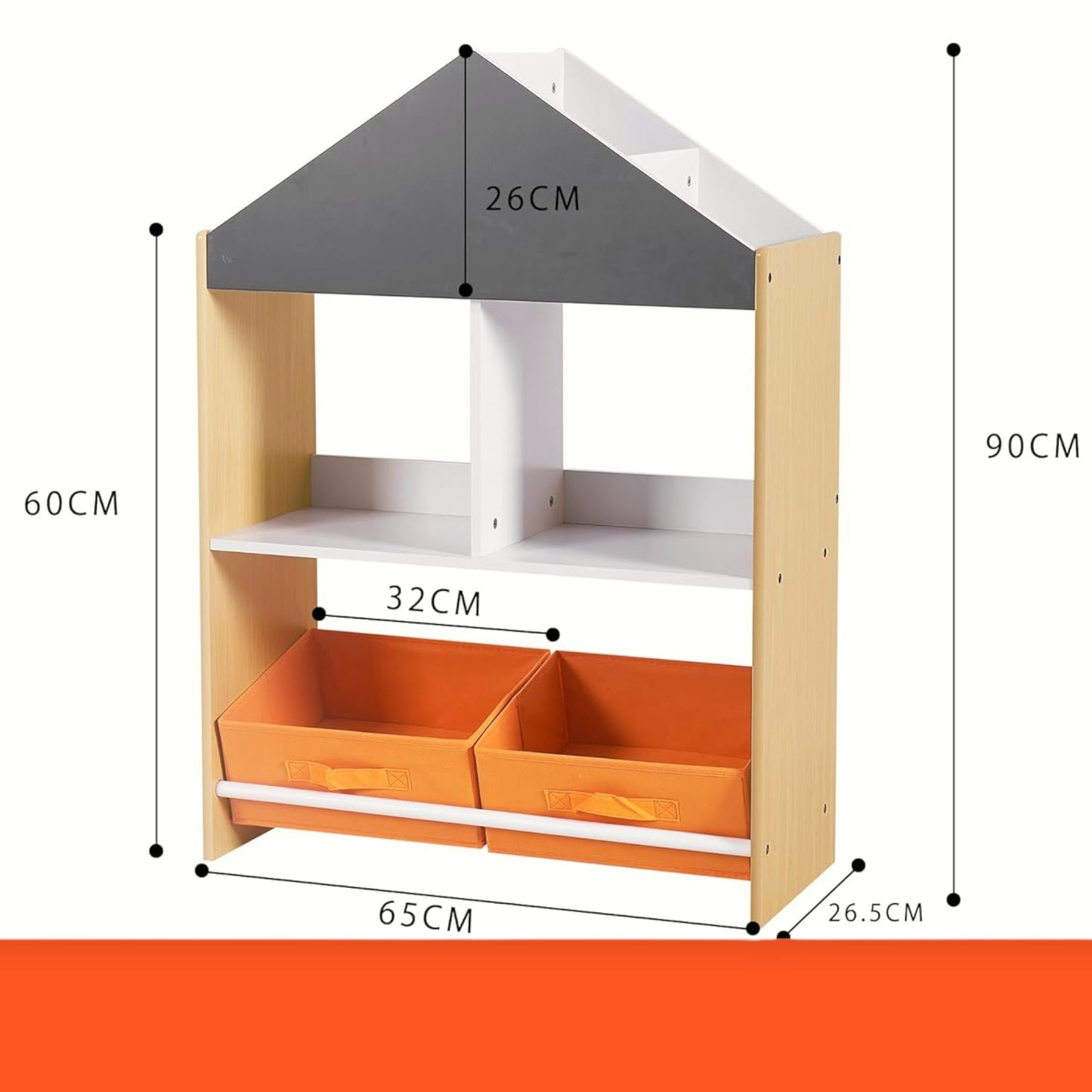 Етажерка за Играчки и Книжки GINGER HOME, Черна Дъска за Писане, Къщичка, Дърво