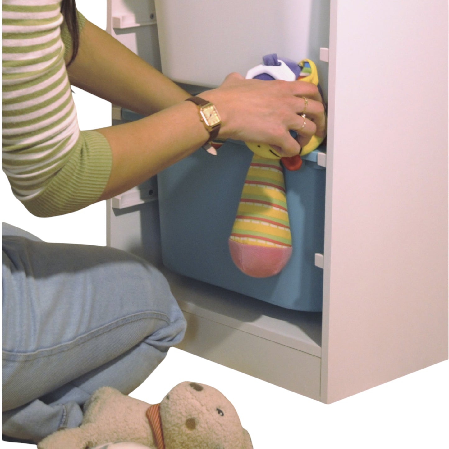 GINGER HOME Mobiletto per bambini, scaffale porta giocattoli con 4 contenitori, bianco