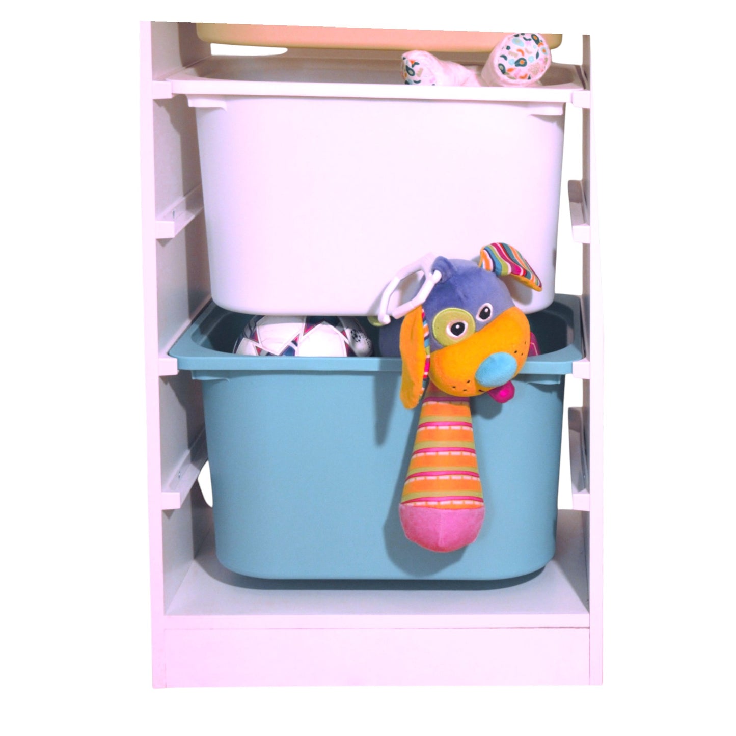 GINGER HOME Mobiletto per bambini, scaffale porta giocattoli con 4 contenitori, bianco