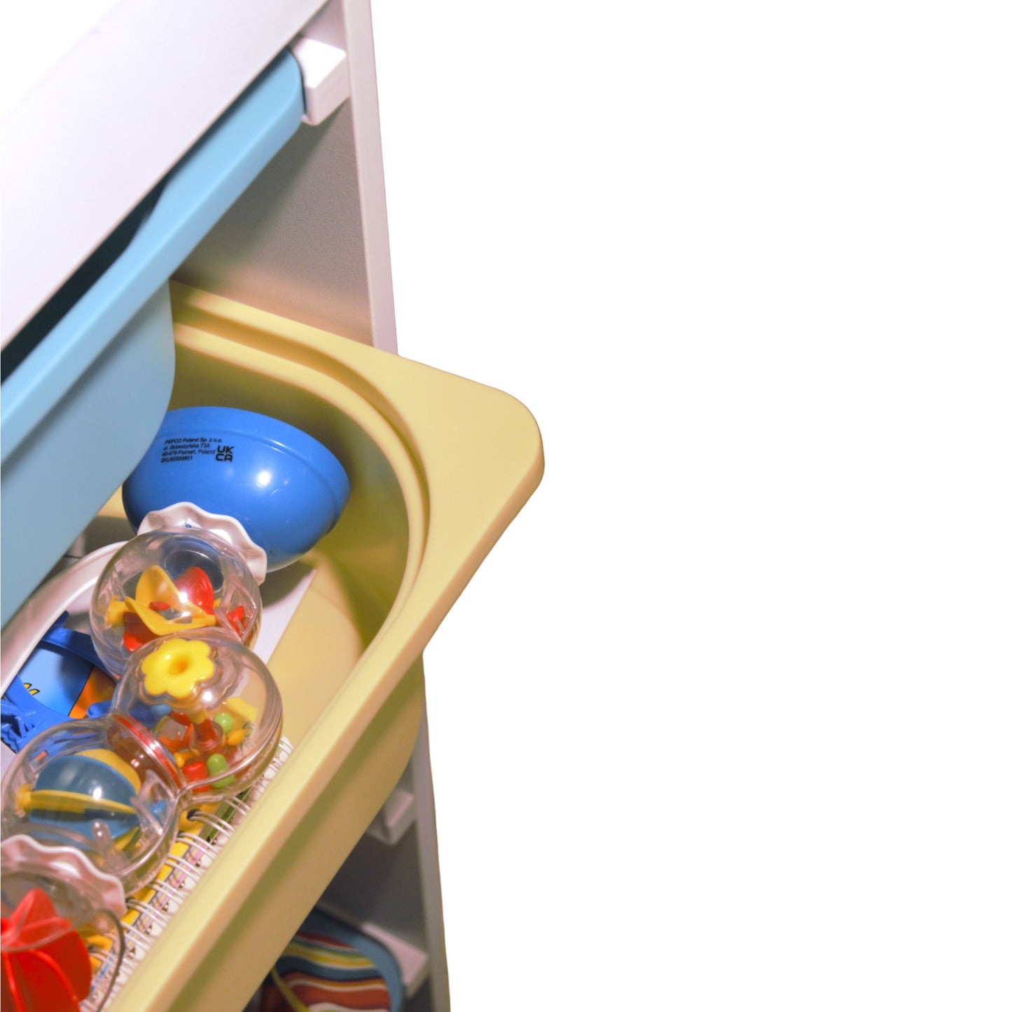 GINGER HOME Mobiletto per bambini, scaffale porta giocattoli con 4 contenitori, bianco