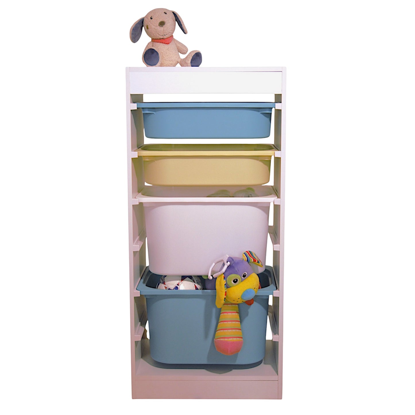 GINGER HOME Mobiletto per bambini, scaffale porta giocattoli con 4 contenitori, bianco