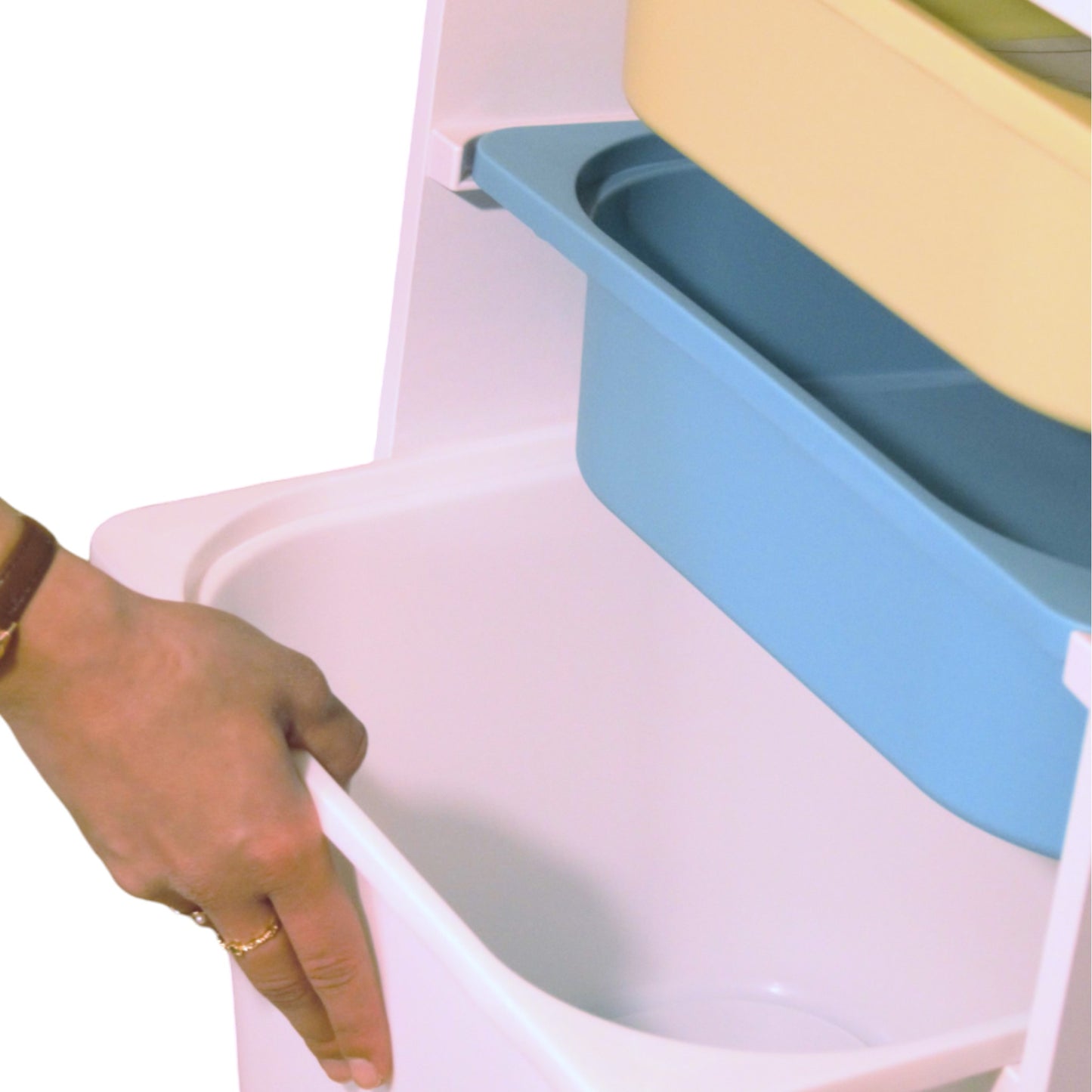 GINGER HOME Mobiletto per bambini, scaffale porta giocattoli con 4 contenitori, bianco