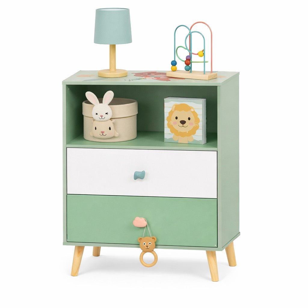 Mobile per Bambini GINGER HOME FOREST – Armadietto per Giocattoli e Vestiti con 2 Cassetti, Scaffale e Design Orsetto