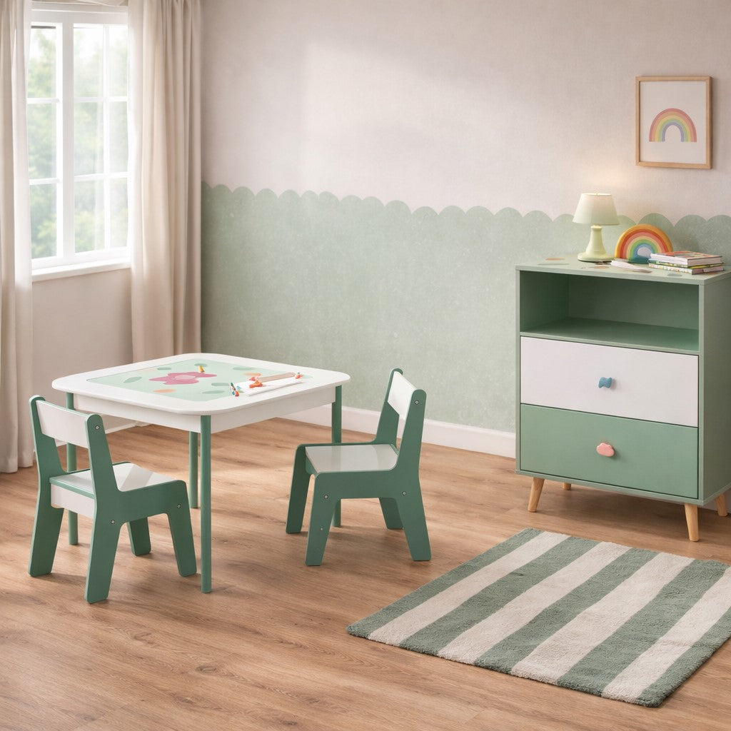 Mobile per Bambini GINGER HOME FOREST – Armadietto per Giocattoli e Vestiti con 2 Cassetti, Scaffale e Design Orsetto