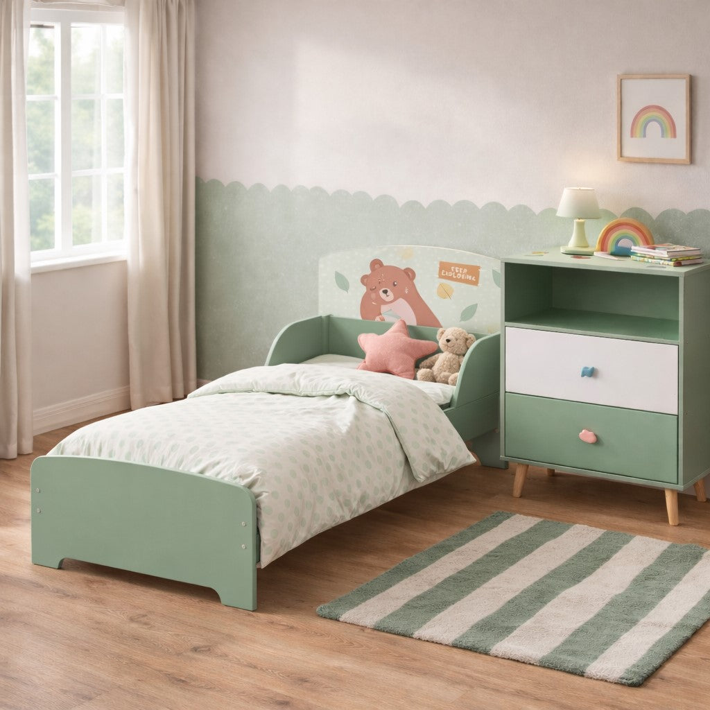 Mobile per Bambini GINGER HOME FOREST – Armadietto per Giocattoli e Vestiti con 2 Cassetti, Scaffale e Design Orsetto