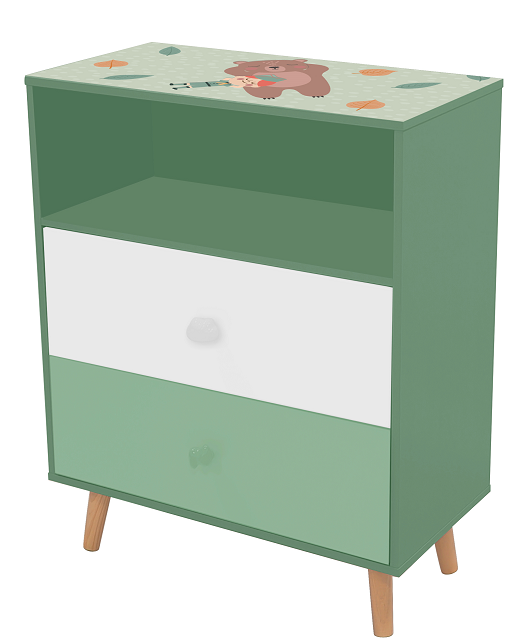 Детски Шкаф за Играчки и Дрехи GINGER HOME, Етажерка за Детска Стая с 2 чекмеджета, Мече, FOREST