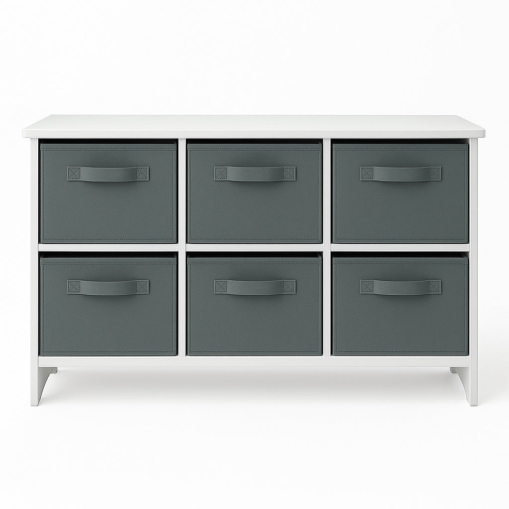 Children's wooden chest of drawers with 6 textile drawers - WHITE/GREY