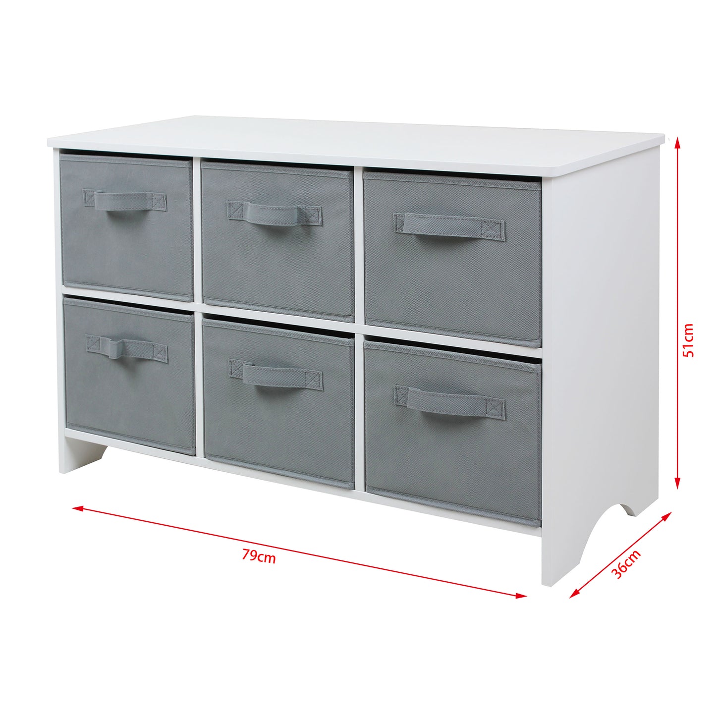 Children's wooden chest of drawers with 6 textile drawers - WHITE/GREY