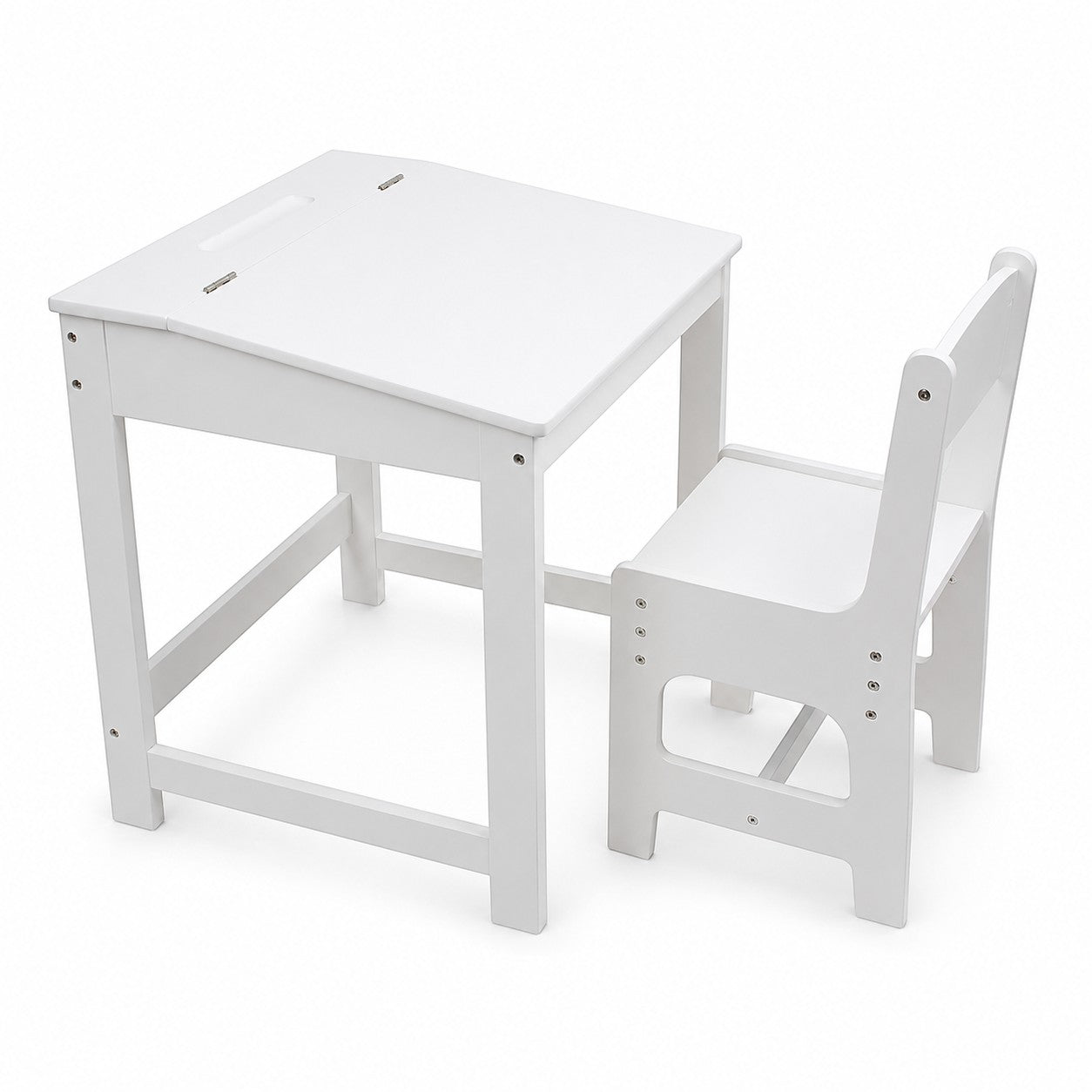 Детско бюро със столче GINGER HOME TF6622, бял дървен комплект с повдигащ се плот и място за съхранение