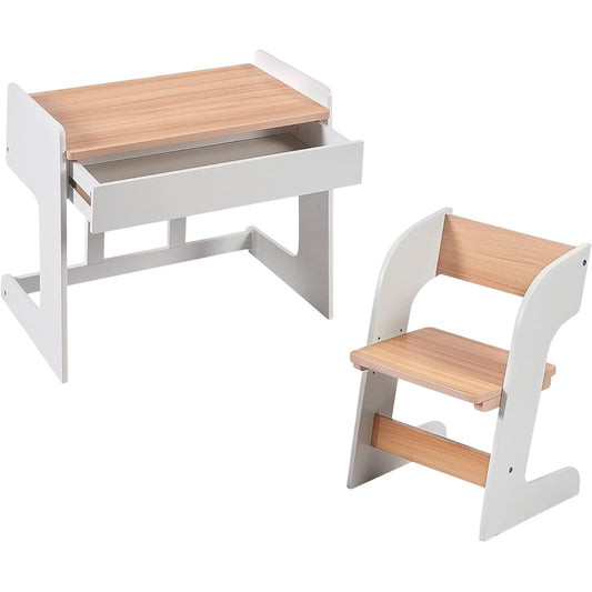 Scrivania Bambini con Sedia in Legno – Giallo/Bianco