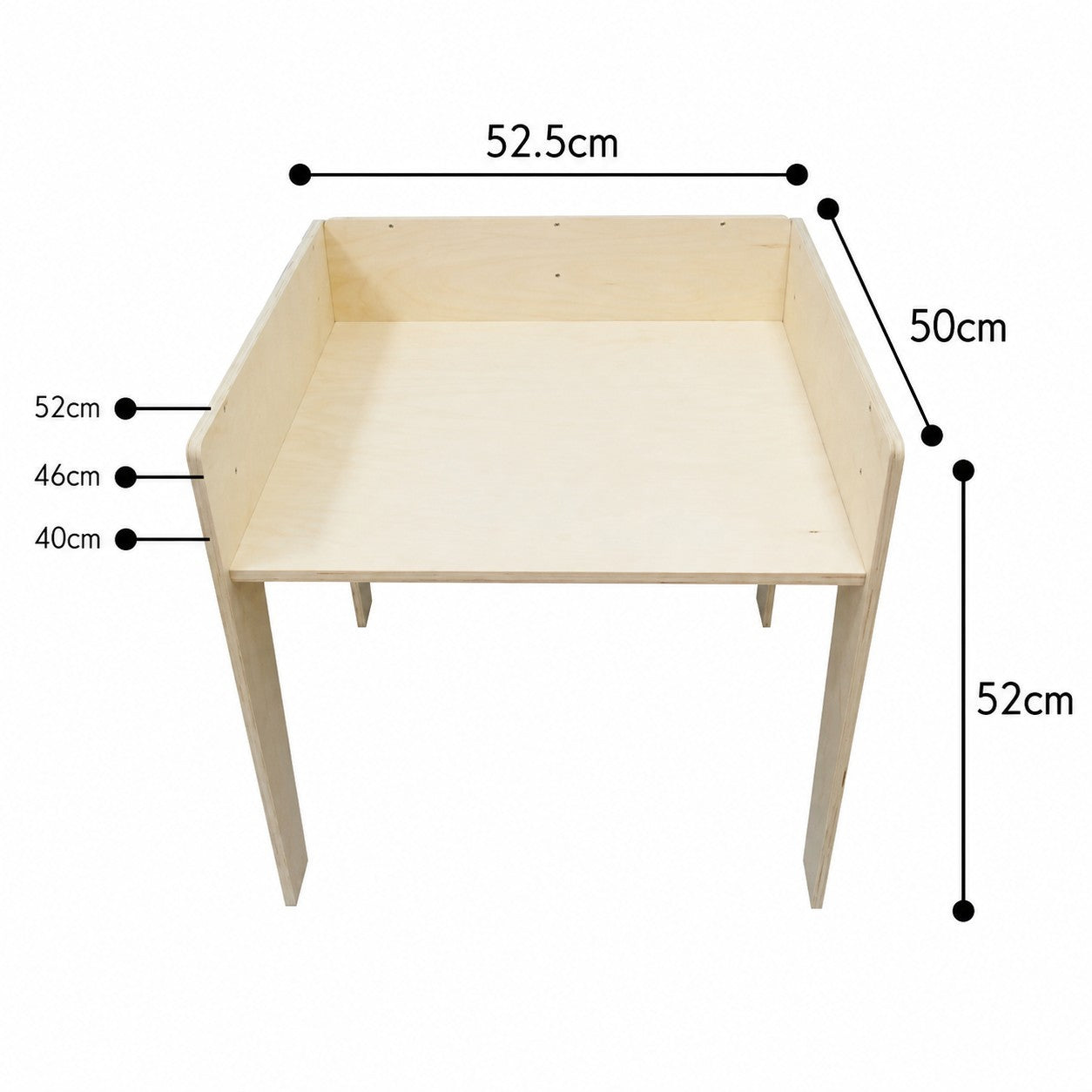 Размери на детско дървено бюро GINGER HOME 52.5x50x52 см с регулируема височина