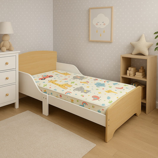 Letto per Bambini in Legno GINGER HOME con Protezione e Rete a Doghe, 70×140 cm – Lettino Sicuro per Bambini