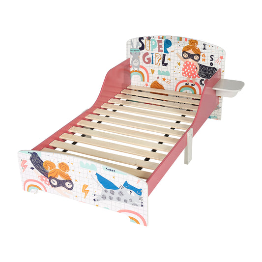Letto per bambini in legno con protezione anticaduta, rete a doghe 140/70 cm, comodo supporto - SUPER GIRL