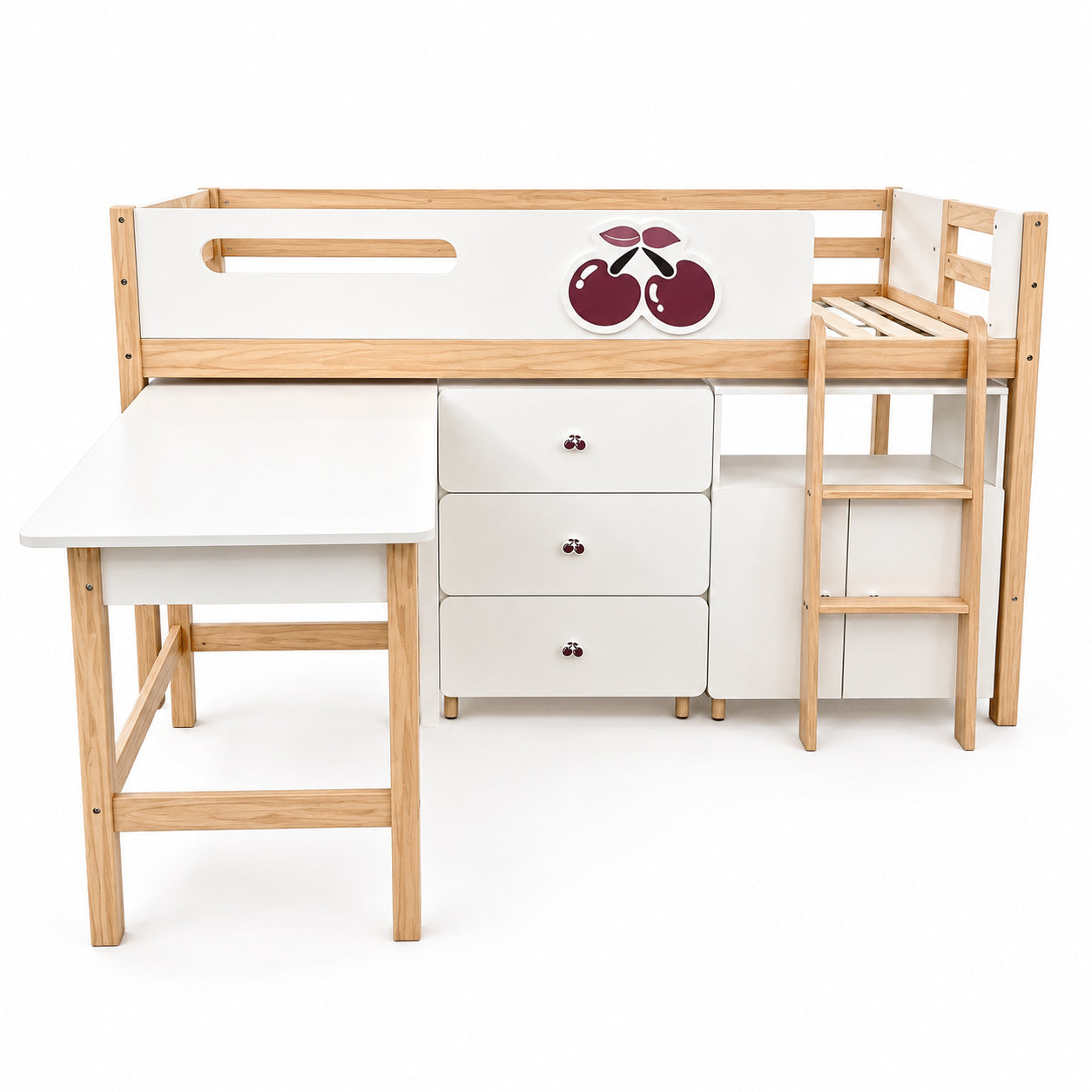 Детско комбинирано легло CHERRY 90x200 см с бюро, скрин, шкаф и удобна странична стълба