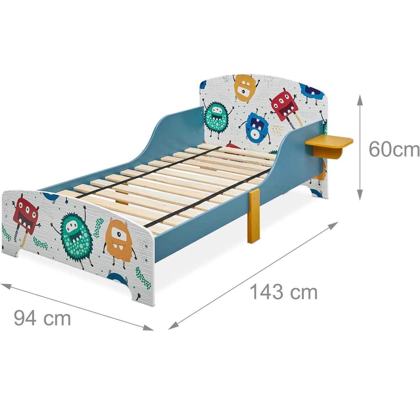 Letto per bambini GINGER HOME 140x70 cm – In legno, con protezione anticaduta, MONSTER, Per bambini dai 18 mesi in su 