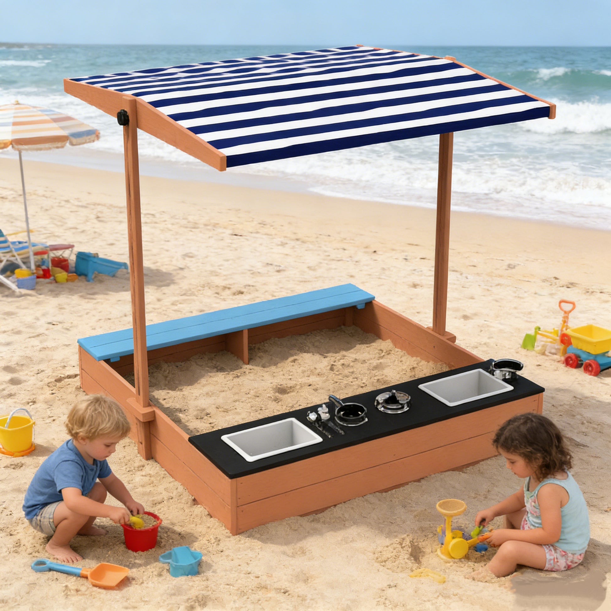 Детски дървен пясъчник GINGER HOME в двор и градина