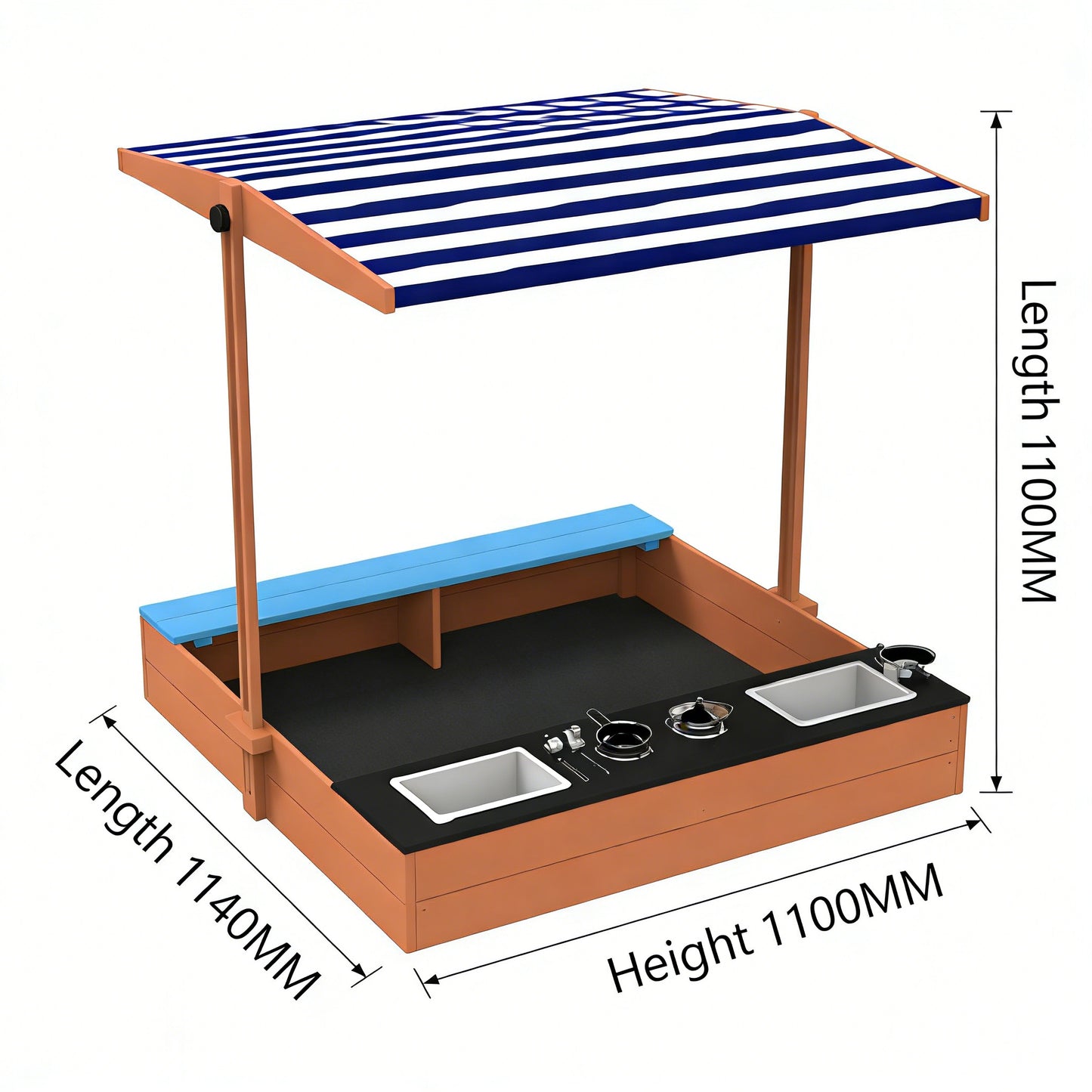 Размери на детски дървен пясъчник GINGER HOME 110x114x110 см