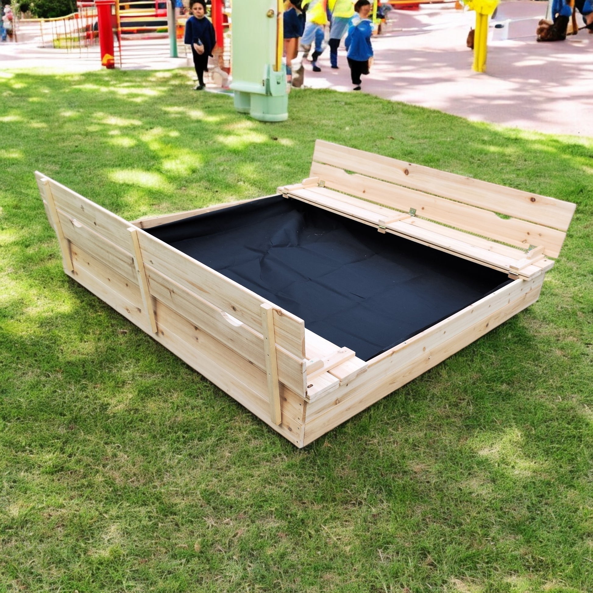 Сгънат капак, използван като пейка – функционален изглед