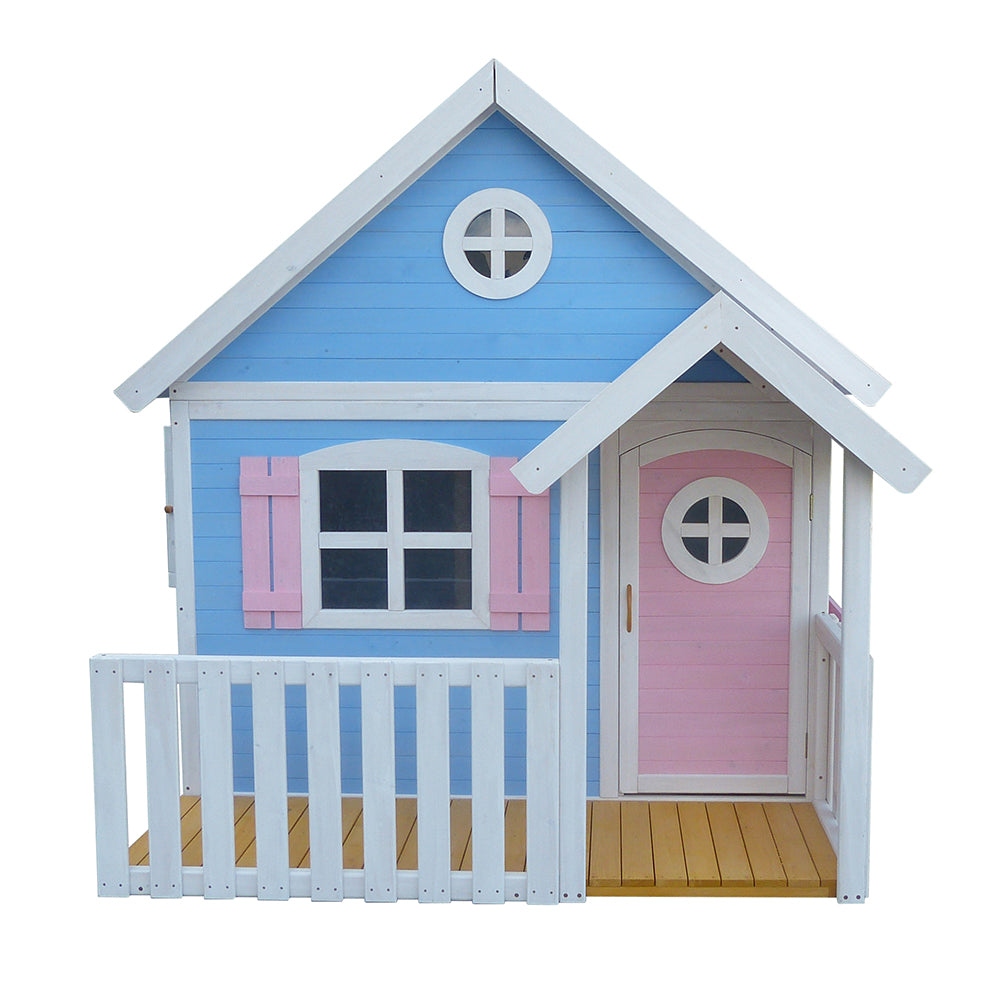 Голяма детска къща за игра на открито с навес и веранда – общ изглед