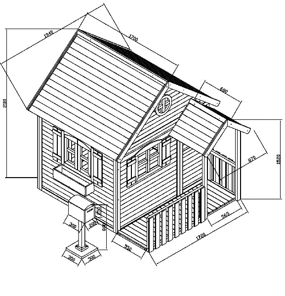 Голяма Дървена Детска Къща с Веранда GINGER HOME, 194x229x210 см, за Игри и Забавления на Открито