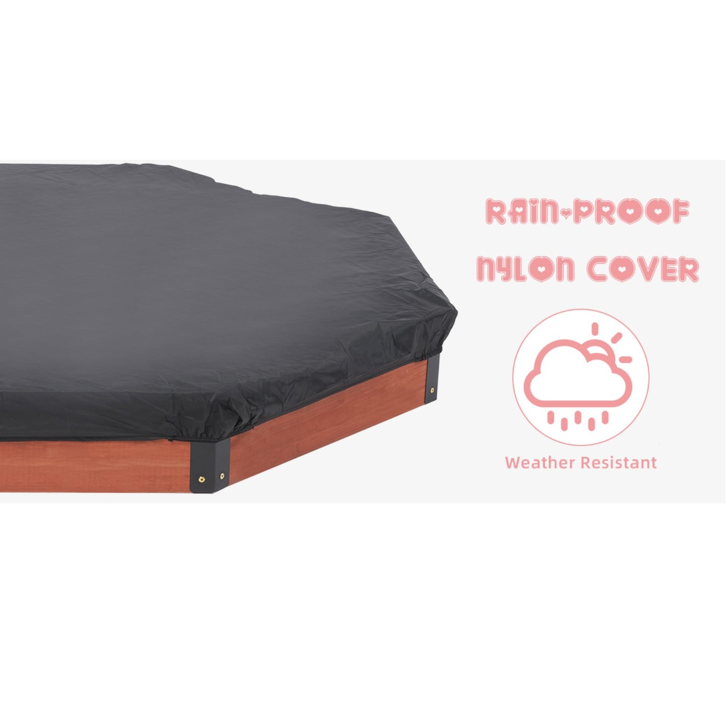 Grande sabbiera per bambini GINGER HOME, OTTAGONO in legno, copertura impermeabile, 199x199x23 cm.