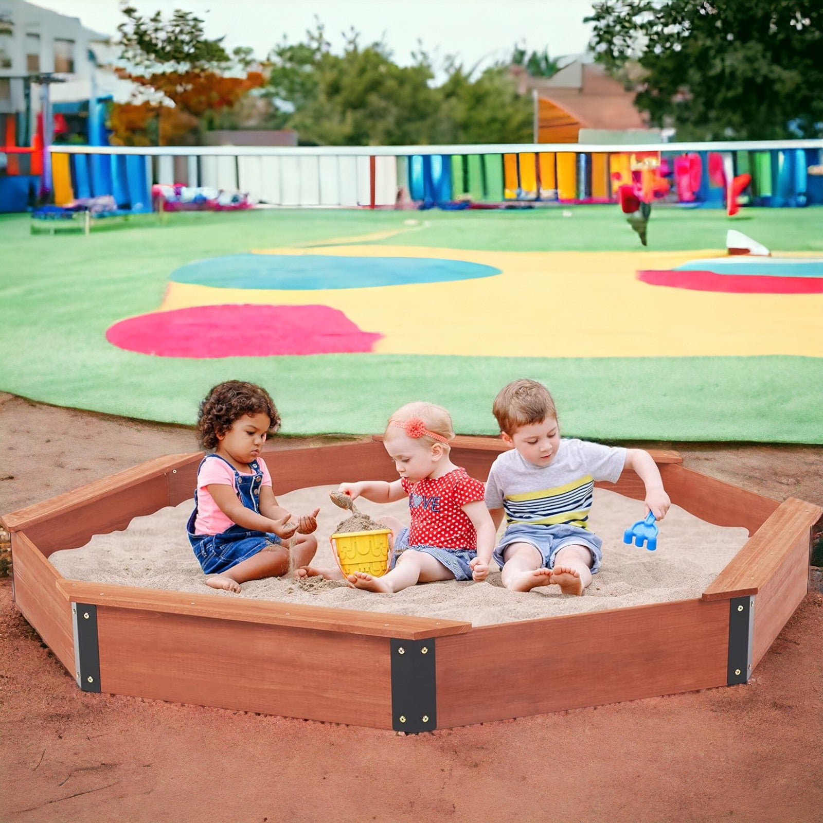 Голям пясъчник в градинска среда за активна игра на открито